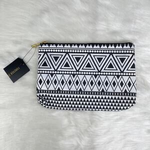 Black White Geometric Print Pencil Pen Case Makeup Bag Gold Zipper Pouch NWT